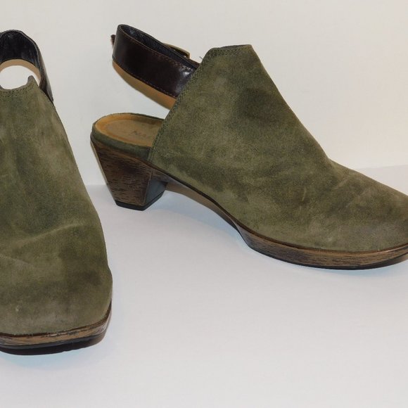Naot Shoes - Naot Slingback Clog Comfort Shoes Olive Green Suede Leather